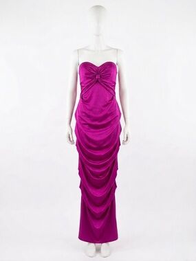 Stunning Magenta Strapless Ruched Maxi Gown Prom Formal Black Tie Gala Sz Med